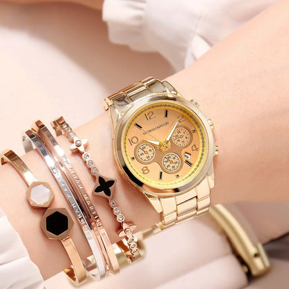 Reloj de pulsera clásico de oro rosa para mujer, de lujo, de marca superior, moda de negocios, informal, resistente al agua, con calendario, 2022