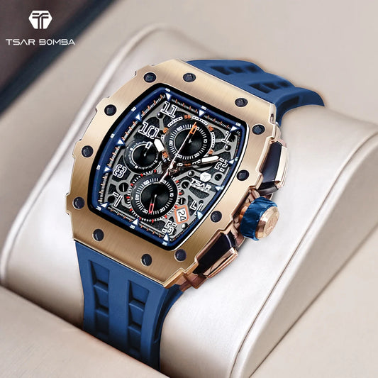 TSAR BOMBA Watch for Men Japan Quartz Movement 50M Waterproof Blue Wristwatch Fashion Sport Clock Male Luxury Mens Gift