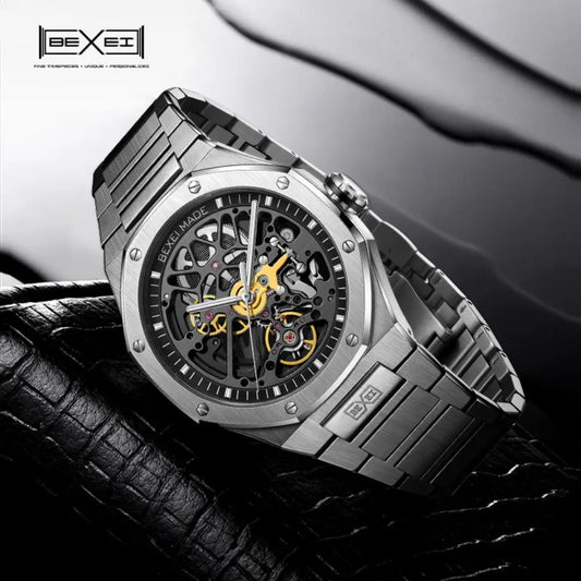 BEXEI 9096 watches for man  Automatic movement mechanical synthetic sapphire Gradient dial Classic octagonal design waterproof