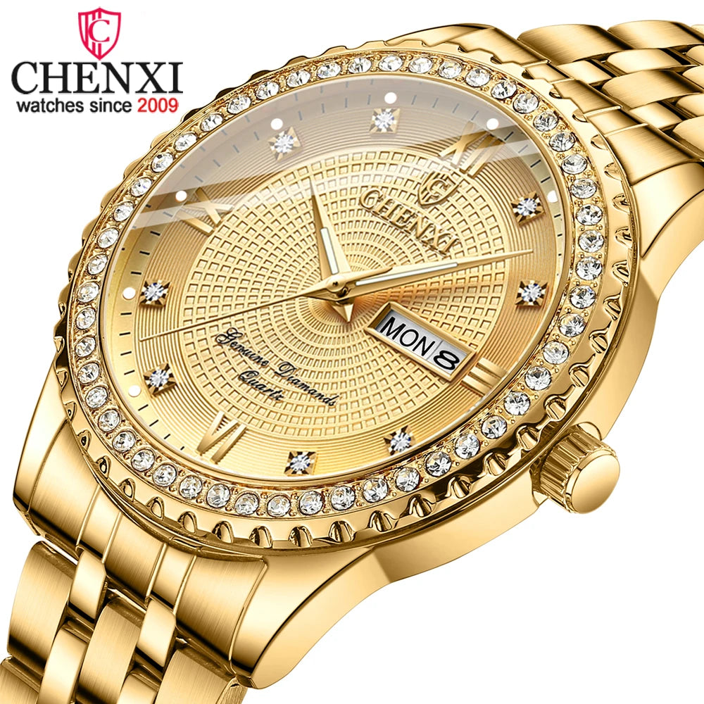 CHENXI Popular Luxury Watch for Men Women Quartz Wrist Watch Golden Fashion Mens Ladies Waterproof Stainless Steel Watches