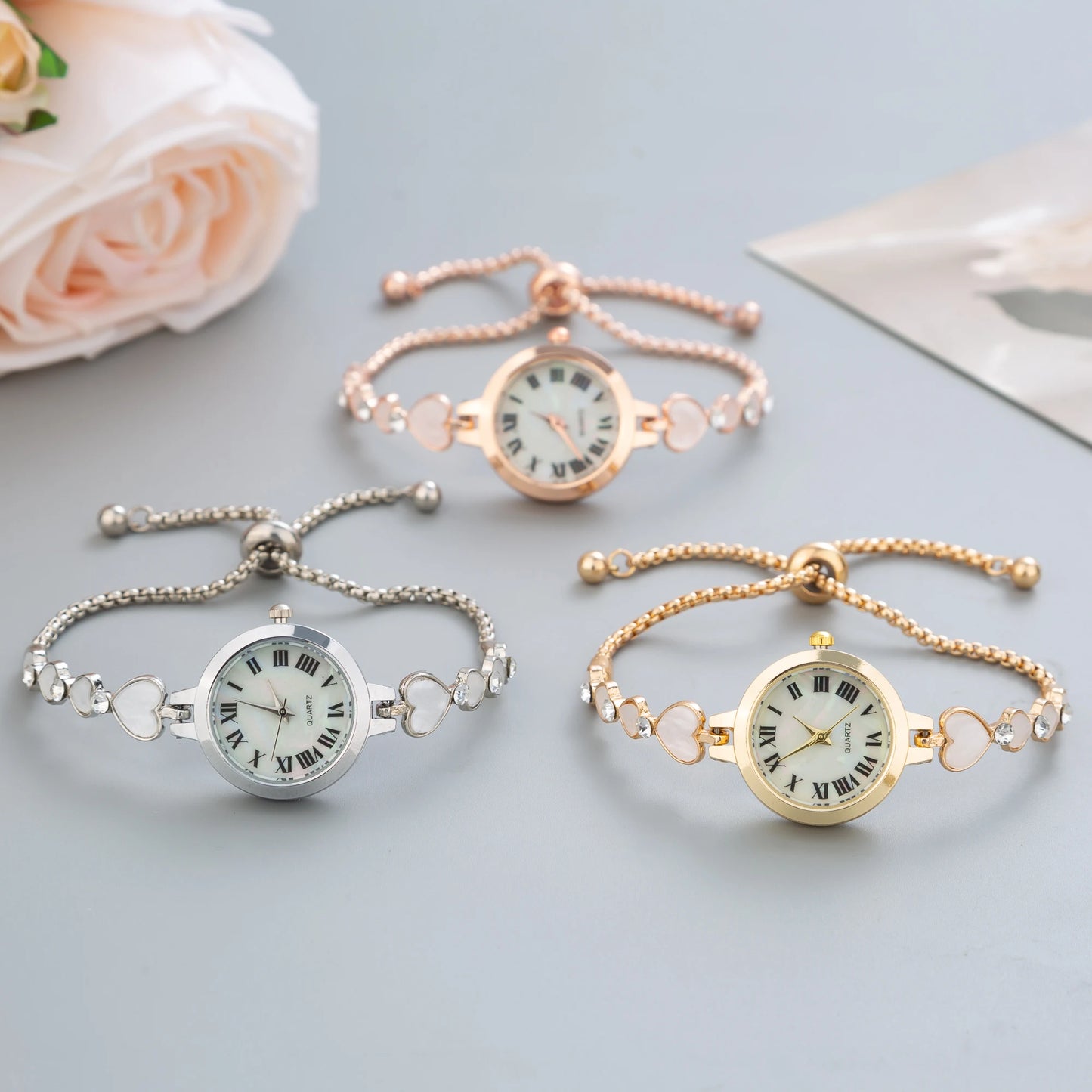 Women's Fashion Quartz Small Watches Love Heart Simple Female's Bracelet Watch Ladies Wristwatch Clock