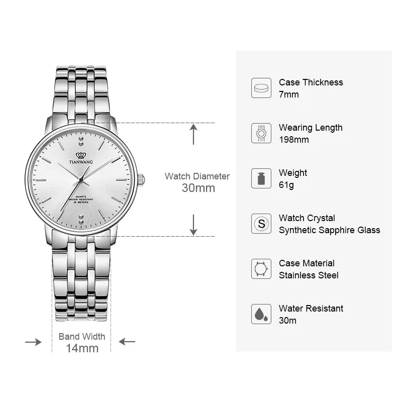 TIAN WANG Women's Watches For Women Modern Quartz Wristwatch Simple Business Lady Watch Stainless Steel Waterproof Ladies Clocks