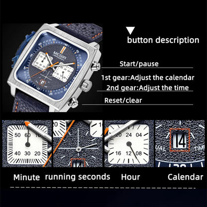 Reloj MEGIR de cuarzo de marca de lujo para hombre, relojes de pulsera deportivos con correa de cuero, relojes de manecillas luminosas de Esfera Grande, reloj con fecha de 24 horas