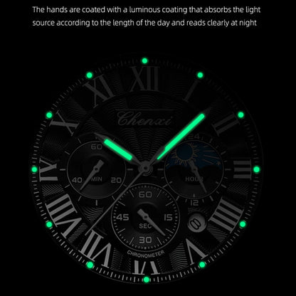 CHENXI New Chronograph Quartz Watch for Men Moon Phase Date Dial Clock Top Brand Male Leather Waterproof Luminous Wristwatch