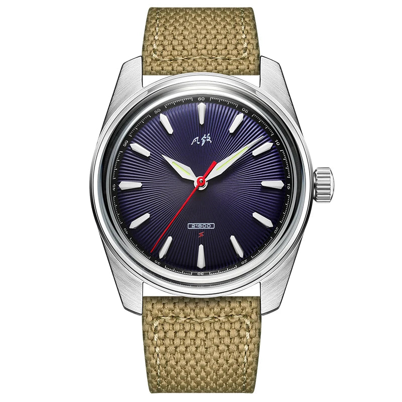 Reloj MERKUR Salmon Retro de 38mm para hombre, reloj mecánico de cuerda a mano, resistente al agua hasta 50m, correa de lona de vidrio curvado, novedad de 2022