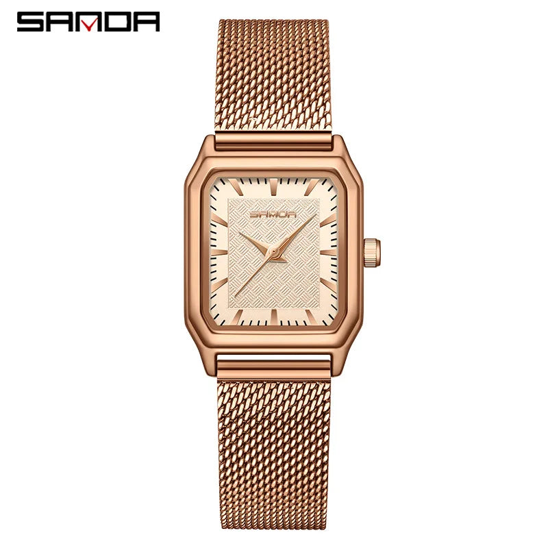 Sanda Top Brand Trendy Elegant Design Rectangle Dial Water Resistant Quartz Movement Business Women Arrival Analog Wrist Watch