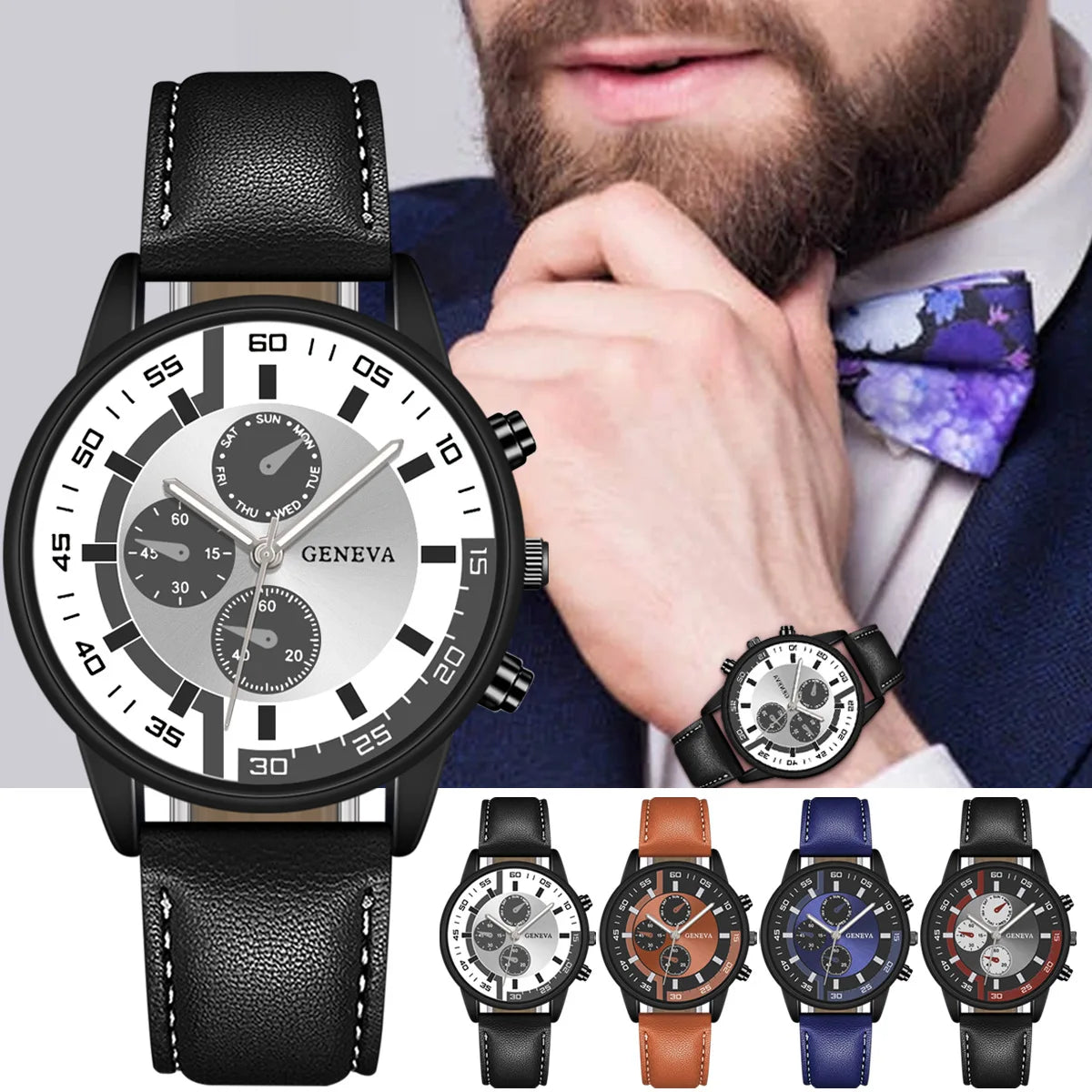 Reloj de marca de lujo para hombre, relojes de cuarzo de negocios para hombre, relojes de pulsera con correa de cuero con esfera redonda grande, Reloj de regalo para Hombre