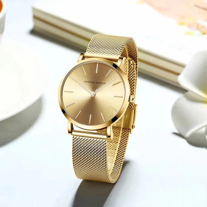 Reloj HANNAH MARTIN para Mujer, Reloj con movimiento de cuarzo japonés con esfera de lujo de oro rosa, Reloj con correa de acero inoxidable para Mujer