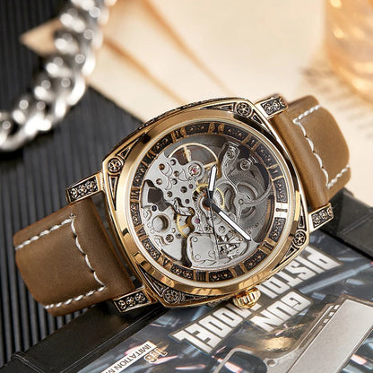 Luxury Automatic Mechanical Watch for Men Hollow Steampunk Dial Skeleton Watches Male Orologio Clock Hombre Relogio Masculino