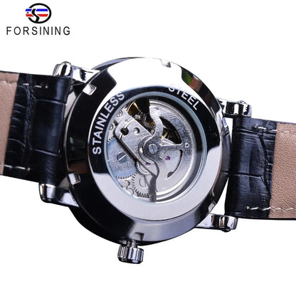 Forsining Top Brand Minimalist Men's Mechanical Black Slim Dial Automatic Casual Genuine Leather Clock Male Watch Relogio Saati