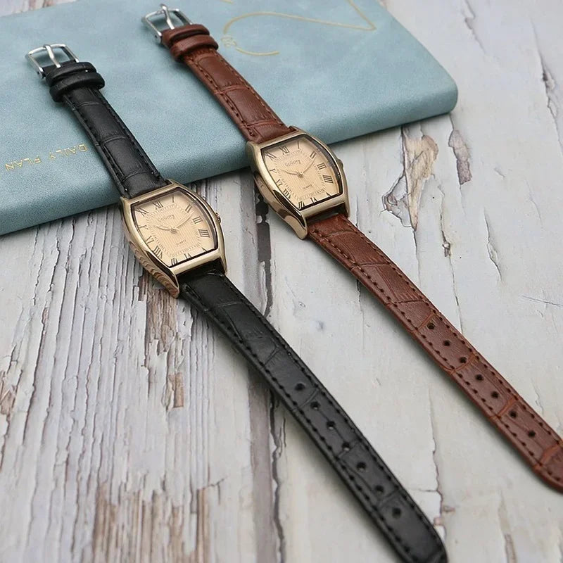 Watch for Women Small Ladies Wristwatches Brown Retro Vintage Leather Bracelet Watch Black Quartz Wristwatches Reloj Mujer