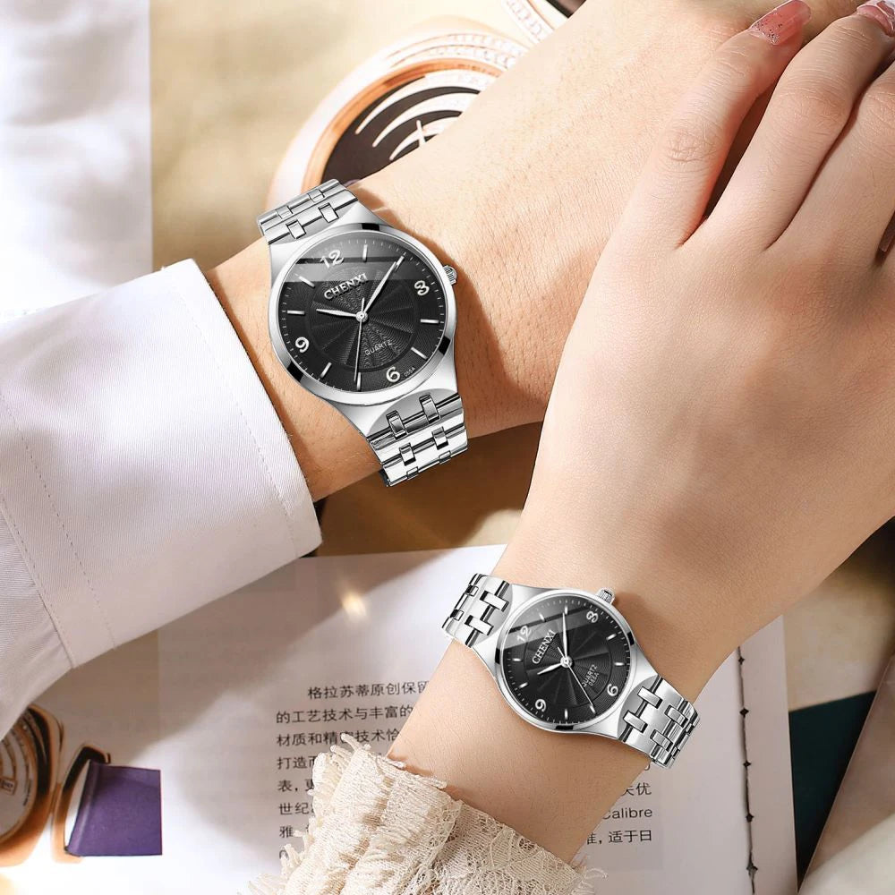 CHENXI Brand Original Luxury Famous Full Steel Couple Watches Lovers Quartz Clocks  Rose Gold Men Watch Women Wristwatch Relogio