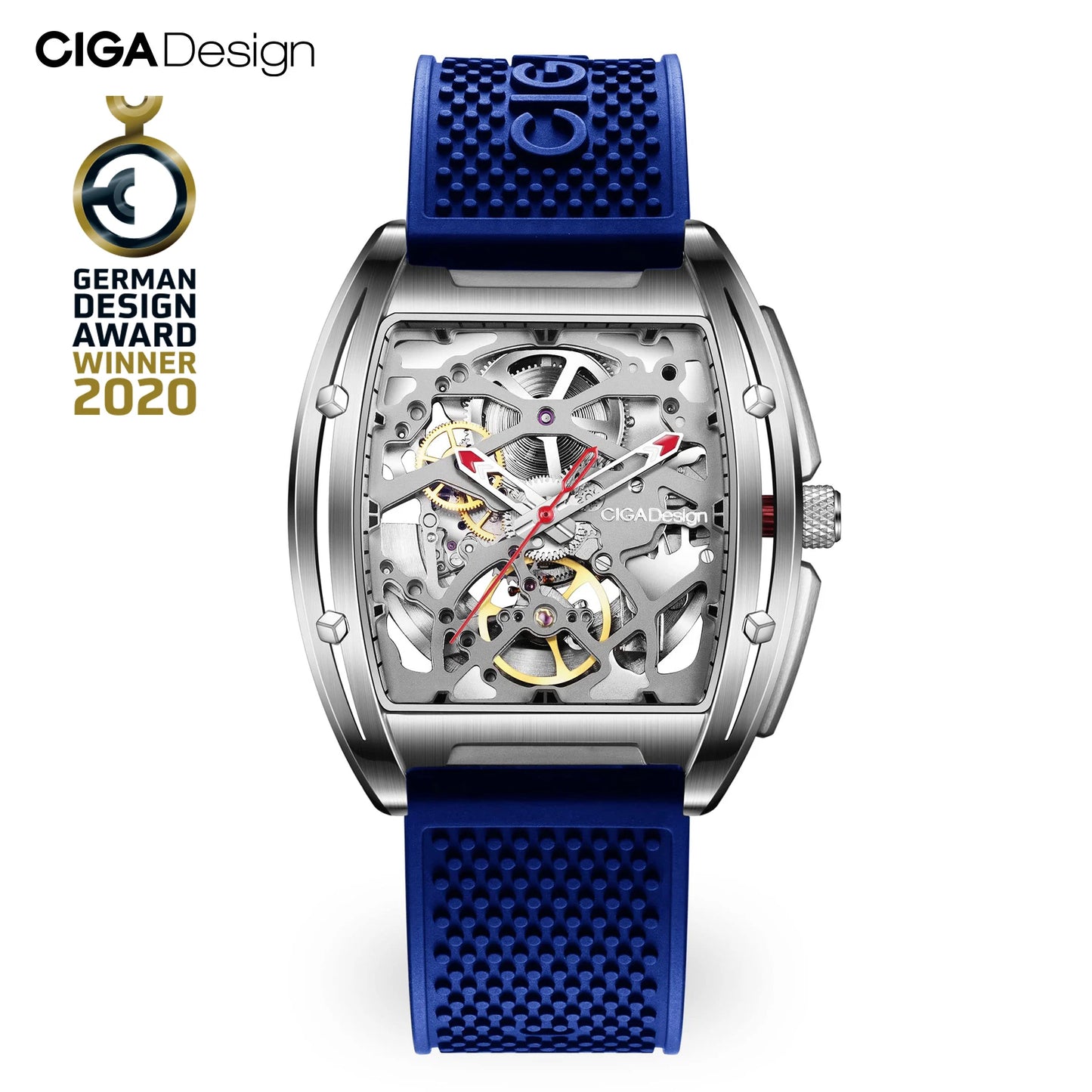 Reloj Automático CIGA Design Skeleton para hombre, relojes de pulsera mecánicos Serie Z, cuero de silicona de acero inoxidable 316L, dos correas