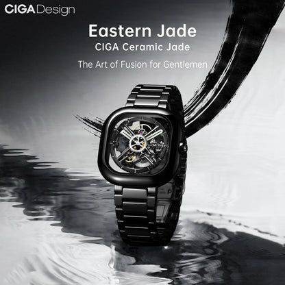 Relojes mecánicos automáticos de cerámica negra de diseño CIGA para hombres y mujeres 2024 serie de lujo Y reloj de pulsera con esqueleto de Jade oriental