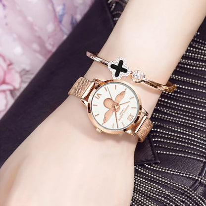 HANNAH MARTIN relojes para Mujer 3D Little Bee Dial movimiento de cuarzo japonés correa de malla de moda Reloj de Mujer pulsera Reloj de Mujer