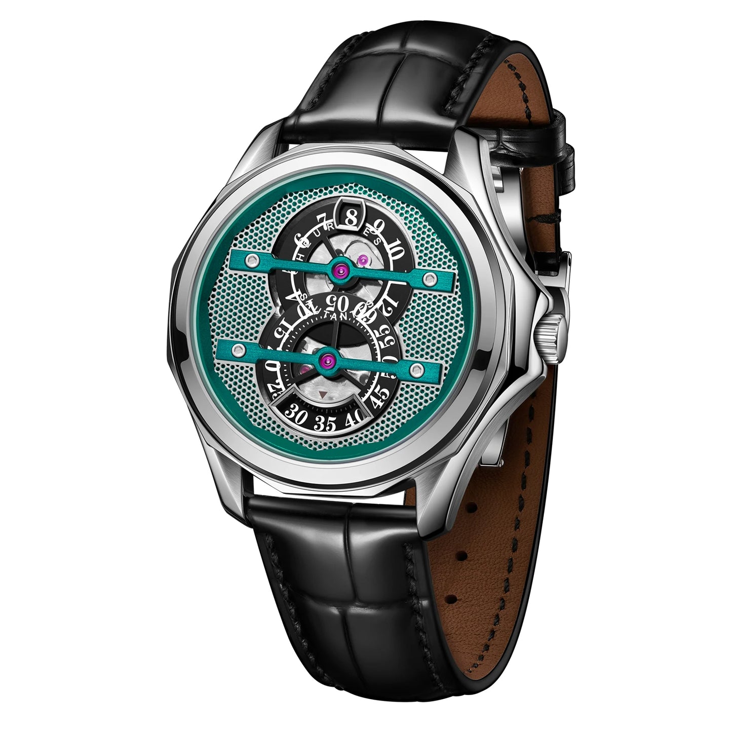 Reloj Automático OBLVLO para hombre, reloj de pulsera mecánico de lujo con hora de salto de 41MM, luminoso, resistente al agua hasta 50M, esfera de concepto único de zafiro