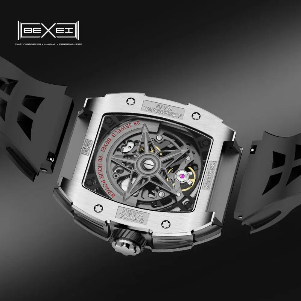 BEXEI 9165 Inlaid zircon Automatic Mechanical watches for men Luxury 80 Hours Power Barrel shaped Sapphire Luminous waterproof