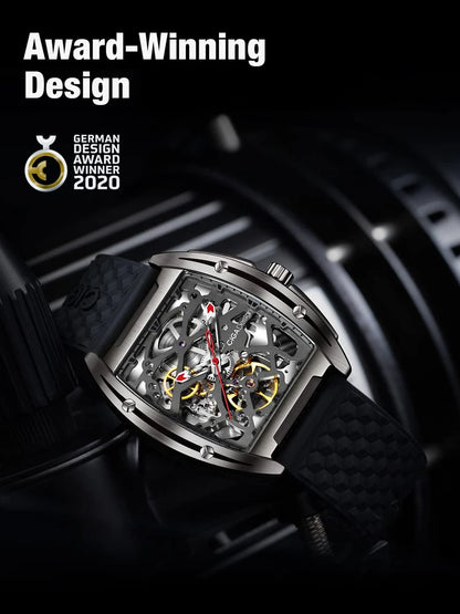 Reloj mecánico CIGA Design con esqueleto de titanio para hombre, Serie Z 2024, relojes de pulsera Tonneau con movimiento automático de lujo