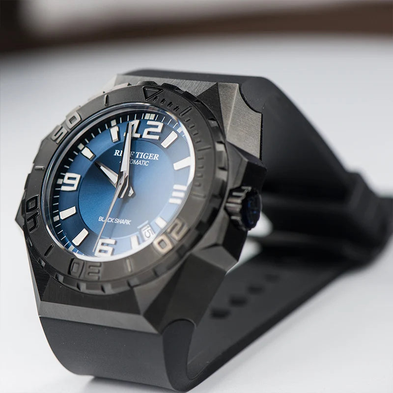 Reef Tiger/RT marca superior, relojes deportivos grandes, todos los relojes de buceo negros, reloj mecánico automático resistente al agua con fecha RGA6903