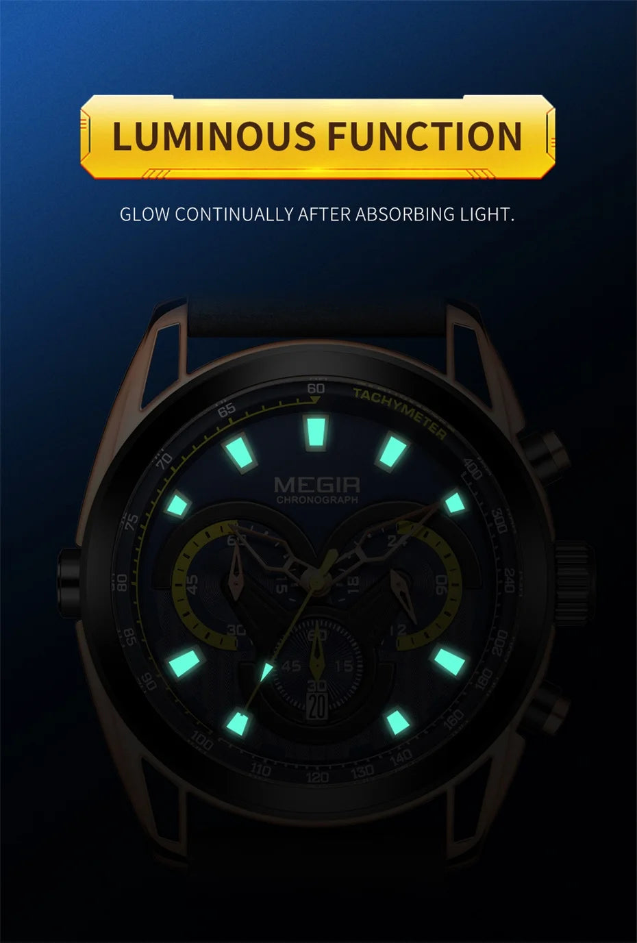 Relojes MEGIR para Hombre, Reloj de cuarzo luminoso resistente al agua con cronógrafo de marca de lujo, Reloj de pulsera deportivo militar para Hombre