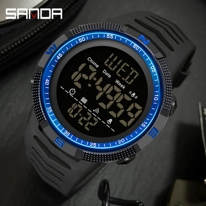 Fashion SANDA Top Brand Waterproof Men Watch Multifunctional Luminous Digital Wristwatch Outdoors Sports Student Watches 6014