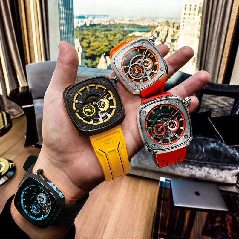 BONEST GATTI Men Automatic Watch Luxury Watches Mechanical Wristwatch Square Skeleton Dial 50M Waterproof Sapphire Luminous