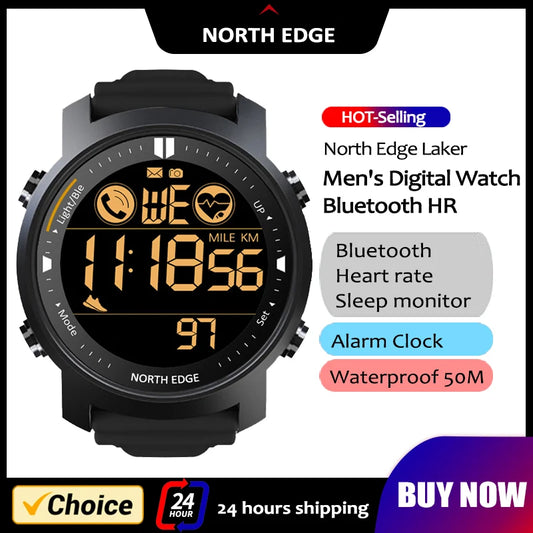 NORTH EDGE reloj inteligente para hombre Monitor de ritmo cardíaco reloj inteligente para mujer natación correr podómetro despertador impermeable 50m Android IOS