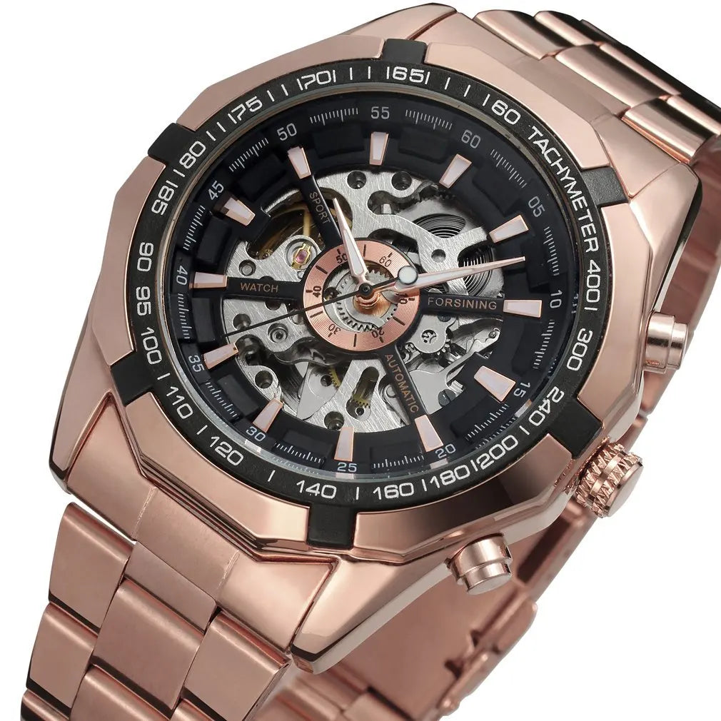Fashion Forsining Brand Silver Stainless Steel Waterproof Men Skeleton Watchesluxury Gold Transparent Mechanical Man Wrist Watch