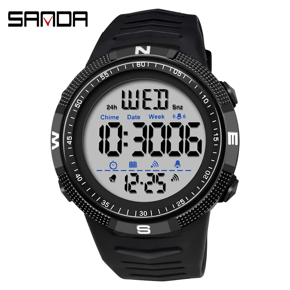 Fashion SANDA Top Brand Waterproof Men Watch Multifunctional Luminous Digital Wristwatch Outdoors Sports Student Watches 6014