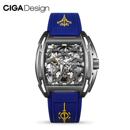 CIGA Design-reloj mecánico de titanio para hombre, Serie Z, movimiento automático, esqueleto con luz, pulsera, correa de silicona