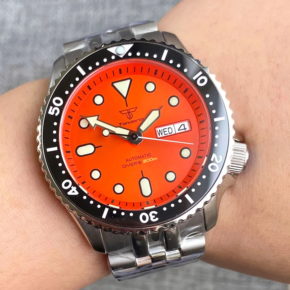 Tandorio SKX Mod S NH36 ウィークデイデイト スチール 機械式腕時計 メンズ 120クリックベゼル チャプターリング 3.8クラウン 20bar 防水時計