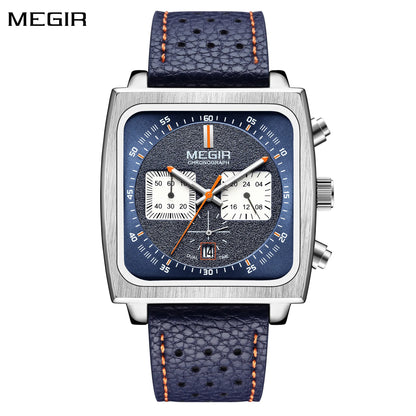 Reloj MEGIR de cuarzo de marca de lujo para hombre, relojes de pulsera deportivos con correa de cuero, relojes de manecillas luminosas de Esfera Grande, reloj con fecha de 24 horas