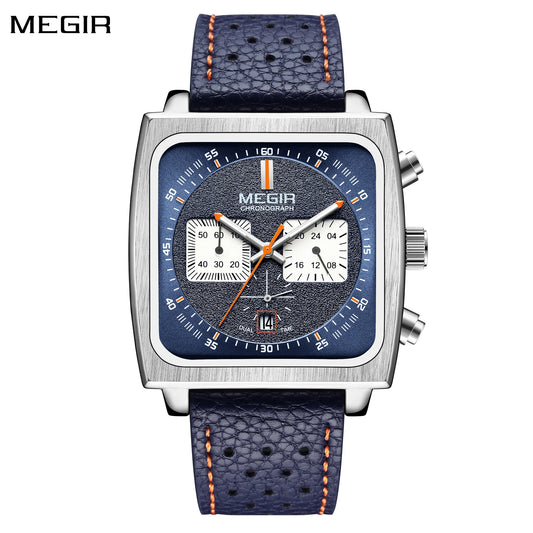 Reloj MEGIR de cuarzo de marca de lujo para hombre, relojes de pulsera deportivos con correa de cuero, relojes de manecillas luminosas de Esfera Grande, reloj con fecha de 24 horas