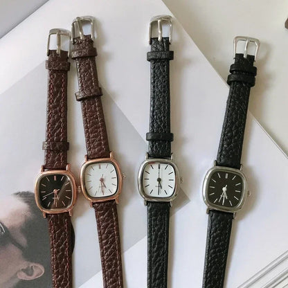 Relojes de pulsera informales de alta calidad para mujer, relojes Vintage simples para mujer, reloj de pulsera con esfera, reloj de pulsera con correa de cuero