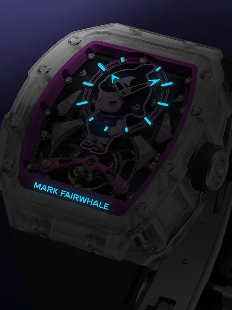 Mark Fairwhale-Reloj Automático para hombre, pulsera mecánica Acylic Tonneau de 48mm, esfera con mecanismo al descubierto, resistente al agua hasta 30M, luminoso