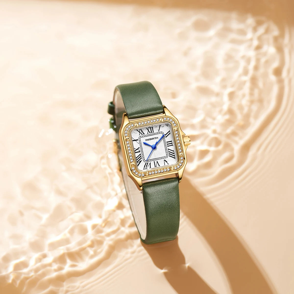 Fashion REBIRTH Top Brand Simple And Leisure Women's Quartz Leather Adhesive Tape Exquisite Diamond Gift Watches