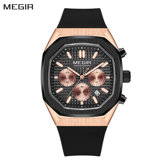 Reloj de pulsera deportivo MEGIR rosa negro a la moda, reloj cronógrafo para hombre, reloj Vintage de cuarzo de silicona, reloj de negocios para hombre, reloj Masculino