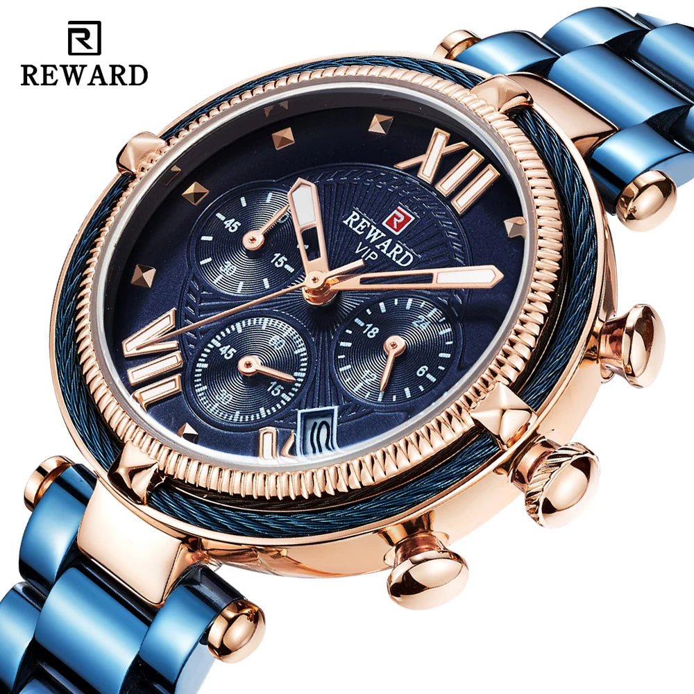 REWARD Chronograph Women Watch Top Brand Luxury Laides Dress Business Casual Waterproof Watches Quartz Calendar Wristwatch