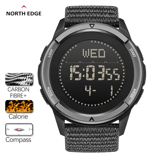 NORTH EDGE relojes deportivos al aire libre para Hombre metrónomo brújula resistente al agua funda de fibra de carbono correa de nailon Reloj para Hombre