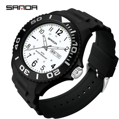 Sanda Mens Watches Top Brand Luxury Complete Calendar Watch Black Silicone Watchbands Analog Clock Relojes De Lujo Para Hombre