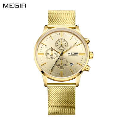 MEGIR, reloj de cuarzo de lujo para hombre, correa de malla de acero, relojes deportivos militares, reloj de pulsera de negocios, reloj masculino, cronógrafo, Montre Homme