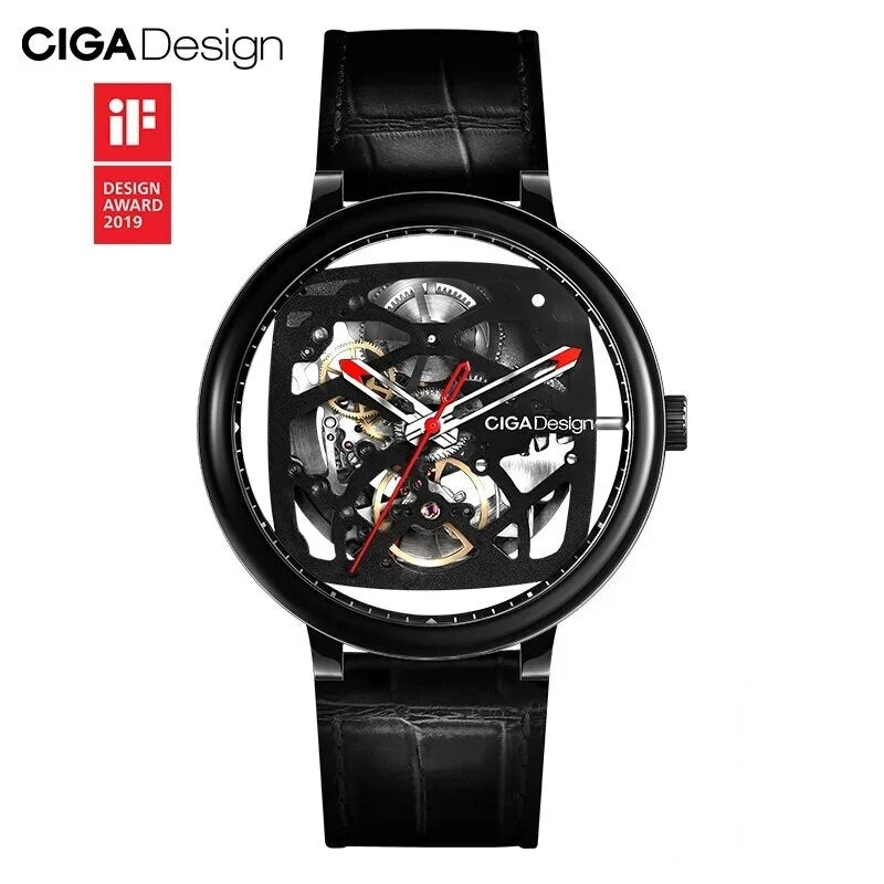 Reloj CIGA Design Skeleton para hombre, relojes de pulsera mecánicos automáticos, caja de acero inoxidable 316L, reloj de cristal de zafiro Unisex