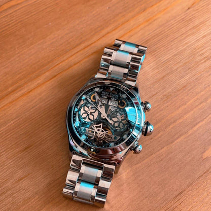 Reef Tiger, relojes mecánicos automáticos de lujo de la mejor marca, reloj esqueleto Tourbillon para hombre, relojes de pulsera de acero RGA703