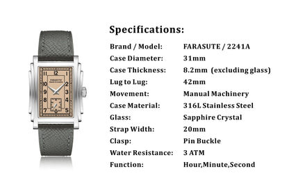 FARASUTE, reloj automático para hombre, reloj de pulsera mecánico rectangular de lujo a la moda, zafiro, resistente al agua hasta 30m, ST17, pequeña segunda mano