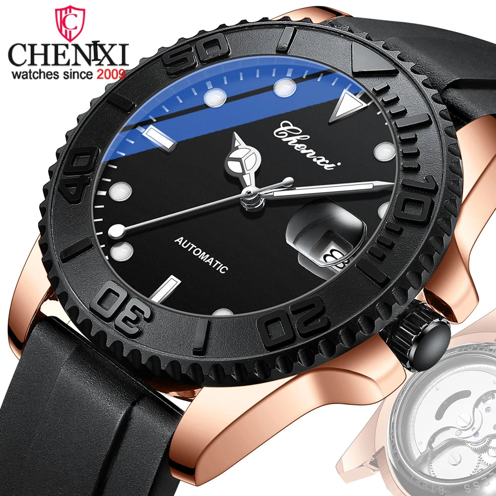 CHENXI Brand Automatic Mechanical Mens Watch Luxury Leather Waterproof Quartz Tourbillon Wristwatch Men Luminous Date Clock