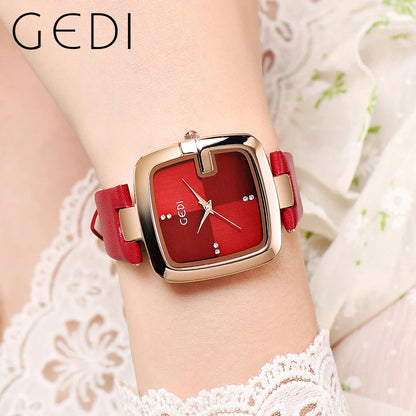 Fashin Gedi marca superior reloj cuadrado para mujer minimalista impermeable cuarzo señoras cuero marrón Casual Simple relojes de pulsera para mujer