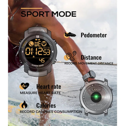 Reloj inteligente NORTH EDGE para Hombre, deportes al aire libre, detección de ritmo cardíaco, resistente al agua, 50M, Ultra Larga modo de reposo, Bluetooth, Reloj para Hombre