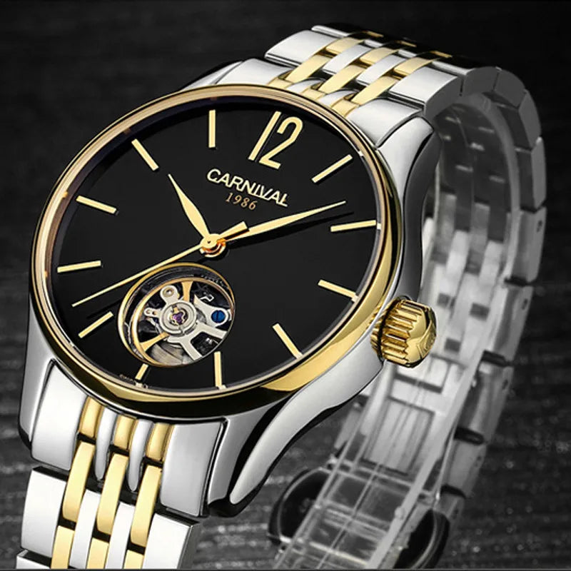 New Switzerland Luxury Brand Carnival Automatic Mechanical Men‘s Watches Waterproof Sapphire Dual Skeleton Business Clock C612