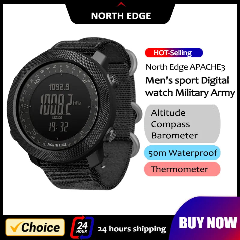 NORTH EDGE Reloj inteligente para hombre, reloj militar del ejército, brújula, altímetro, barómetro, podómetro, reloj inteligente Digital resistente al agua hasta 50m