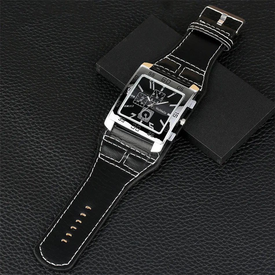 Punk Fashion Black/red/white Women's Watch Square Dial Big Size Leather Watchband Lady Rock Fashion Wristwatches Quartz Movement